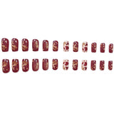24pcs/Set Dark Maple Leaf Short Press-On Nails