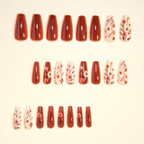 24pcs/Set Mocha Brown Fall/Winter Flowers Press-On Nails