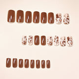 24pcs/Set Autumn Winter Brown Flower Press-On Nails