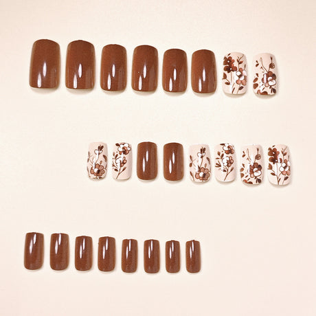 24pcs/Set Autumn Winter Brown Flower Press-On Nails