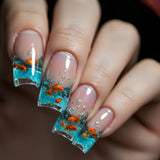 24pcs/Set Blue French Red Fish Sheer Press-On Nails