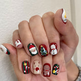 24pcs/Set Short  Christmas Santa Pine Tree Snowman Press-On Nails