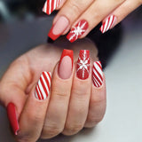24pcs/Set Christmas Snowflake-Striped Tree Press-On Nails