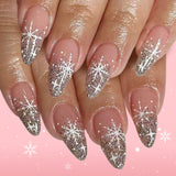 24pcs/Set Christmas French Silver Glitter Snowflake Press-On Nails