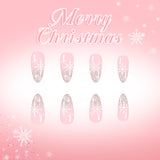 24pcs/Set Christmas French Silver Glitter Snowflake Press-On Nails