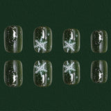 24pcs/Set Short Green Base with White Snowflakes Christmas Press On Nails
