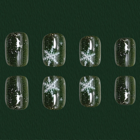 24pcs/Set Short Green Base with White Snowflakes Christmas Press On Nails