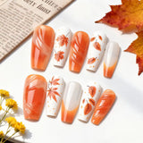 30pcs/Set Autumn-Winter Painted Maple Leaf French Press-On Nails