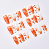 30pcs/Set Autumn-Winter Painted Maple Leaf French Press-On Nails
