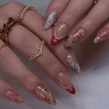 24pcs/Set Christmas Cat Eye Gilded Snowflake Bow Press-On Nails