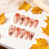 24pcs/Set Cat Eye Painted Gilded Maple Leaf Press-On Nails
