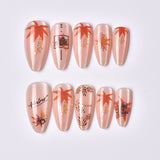 24pcs/Set Cat Eye Painted Gilded Maple Leaf Press-On Nails
