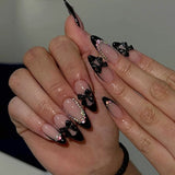 24pcs/Set Black French Bow with Rhinestones Press-On Nails