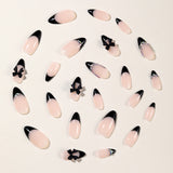 24pcs/Set Black French Bow with Rhinestones Press-On Nails