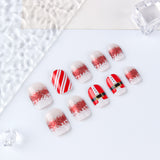 24pcs/Set Short Red Christmas Santa Stripe Press On Nails