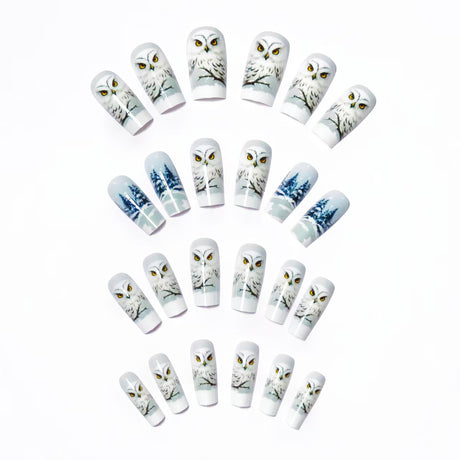 24pcs/Set Christmas Owl with Tree & Snowflake Press-On Nails