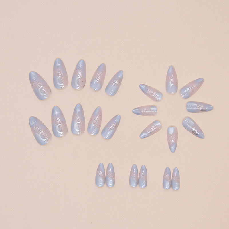 24pcs/Set Cat Eye Stars and Moon Press-On Nails