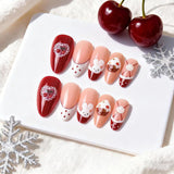 24pcs/Set Christmas 3D Painted Bunny with Cherry Cake French Press-On Nails