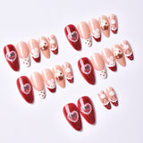 24pcs/Set Christmas 3D Painted Bunny with Cherry Cake French Press-On Nails