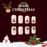 24pcs/Set Short Glitter French White Edge Minimalist Christmas Tree Press-On Nails
