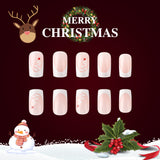 24pcs/Set Short Glitter French White Edge Minimalist Christmas Tree Press-On Nails