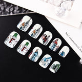 24pcs/Set Christmas Cartoon Snowflake Snowman Short Press-On Nails