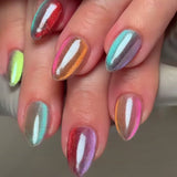 24pcs/Set Cat Eye Dopamine Rainbow Gradient Short Press-On Nails