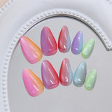 24pcs/Set Cat Eye Dopamine Rainbow Gradient Short Press-On Nails