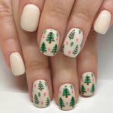 24pcs/Set Christmas Tree Short Press-On Nails