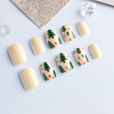 24pcs/Set Christmas Tree Short Press-On Nails