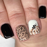 24pcs/Set Autumn Winter Leopard Print Pumpkin Halloween Short Press-On Nails