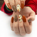 24pcs/Set Colorblock Leaf Print Thanksgiving Sweater Press-On Nails
