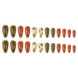 24pcs/Set Colorblock Leaf Print Thanksgiving Sweater Press-On Nails
