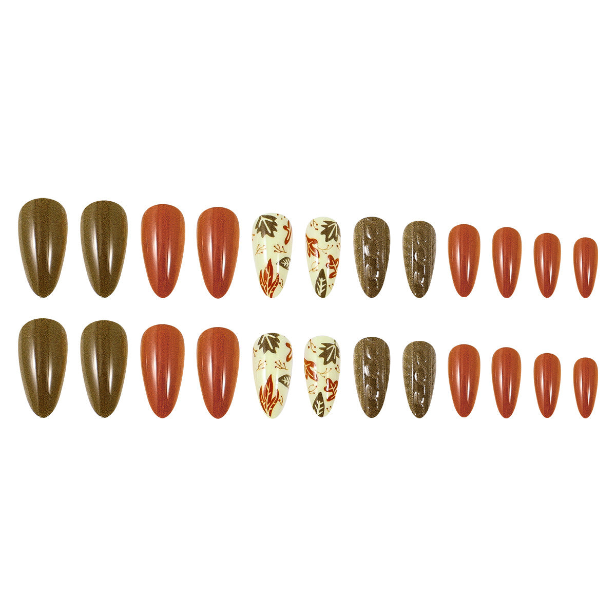 24pcs/Set Colorblock Leaf Print Thanksgiving Sweater Press-On Nails