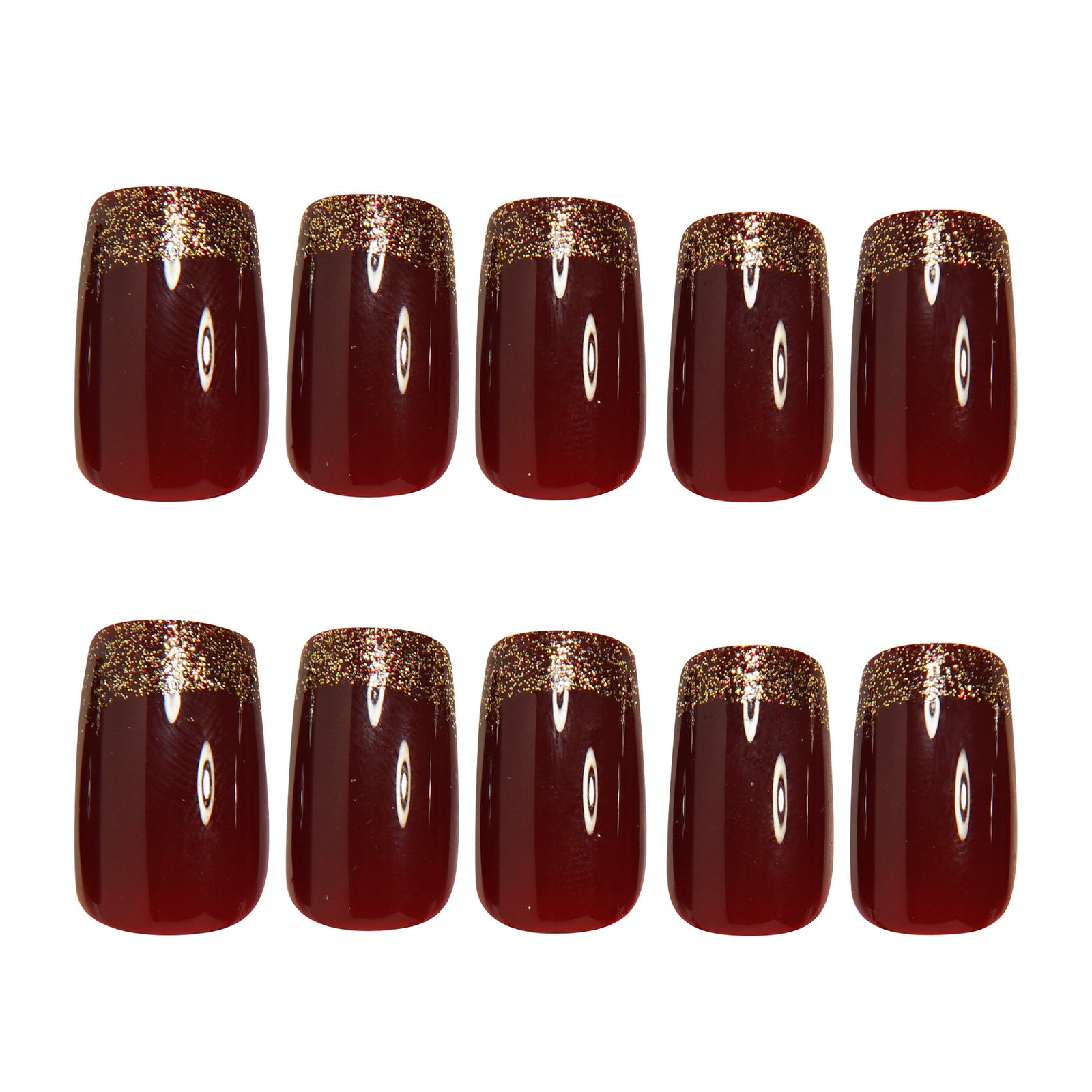24pcs/Set Burgundy And Gold Glided French Press-On Nails