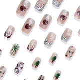24pcs/Set Glitter French Style LED Christmas Tree Lights Short Press-On Nails