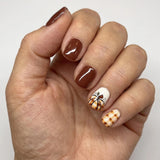 24pcs/Set Thanksgiving Plaid Pumpkin Print Short Press-On Nails