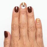 24pcs/Set Thanksgiving Plaid Pumpkin Print Short Press-On Nails