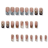 24pcs/Set Autumn Winter French 3D Flower Crocodile Pattern Press-On Nails