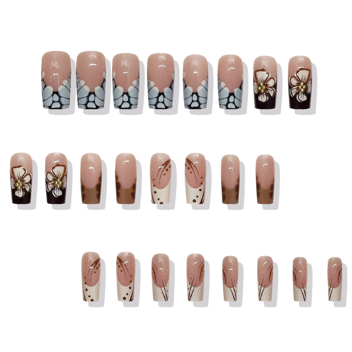 24pcs/Set Autumn Winter French 3D Flower Crocodile Pattern Press-On Nails