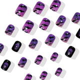 24pcs/Set Halloween Purple Black Gradient Bat Skeleton Short Press-On Nails