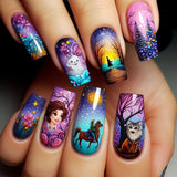 24pcs/Set New Year Pink Cartoon Characters And Animals Press-On Nails