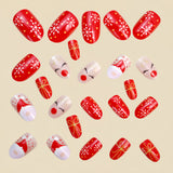 24pcs/Set Christmas Red Reindeer Snowflakes Press-On Nails