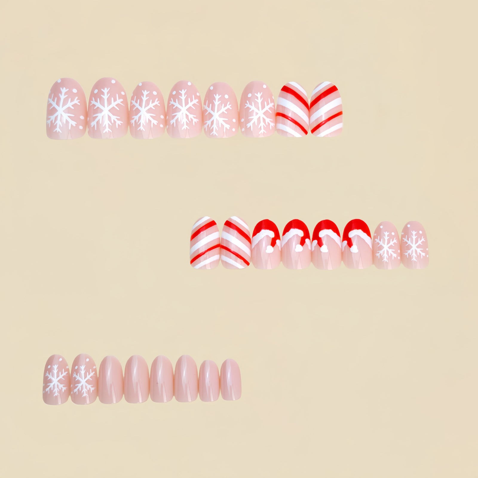 24pcs/Set Striped Snowflake Christmas Hat Press-On Nails
