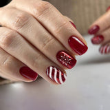 24pcs/Set Christmas Snowflakes and Stripes Short Press-On Nails