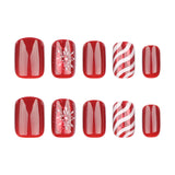 24pcs/Set Christmas Snowflakes and Stripes Short Press-On Nails