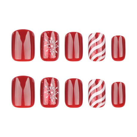 24pcs/Set Christmas Snowflakes and Stripes Short Press-On Nails