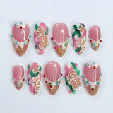 30pcs/Set 3D Christmas Gingerbread Man Cookie Candy Star Press-On Nails