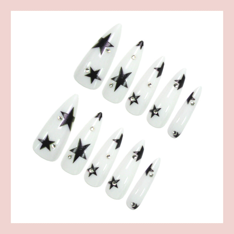 24pcs/Set Starry Sky Long Stiletto Rhinestones Press-On Nails