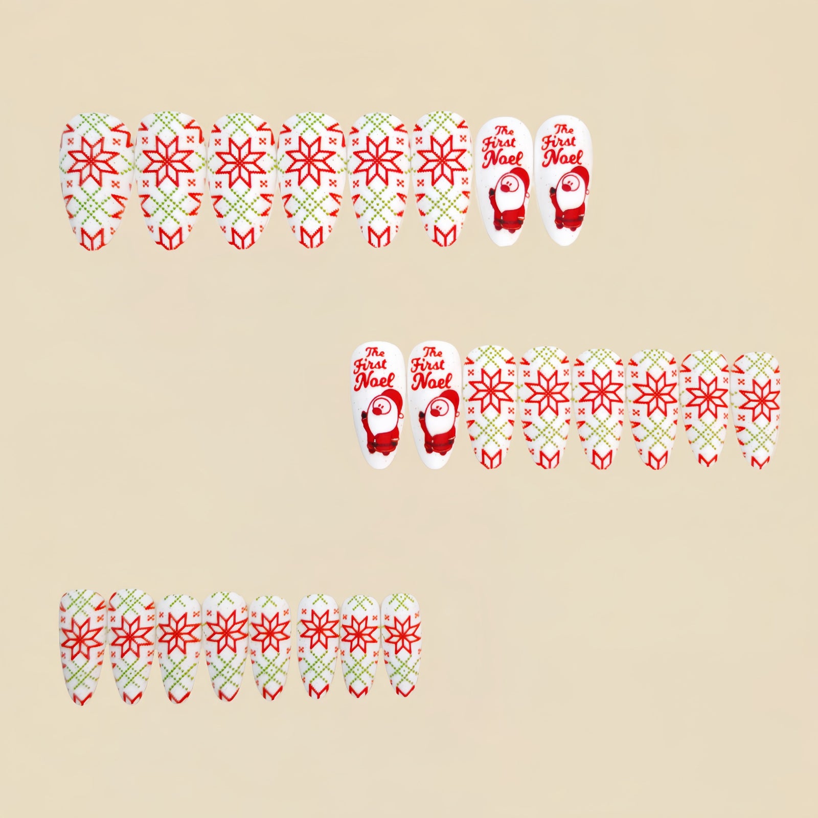 24pcs/Set Santa Claus Flowers Stripes Press-On Nails